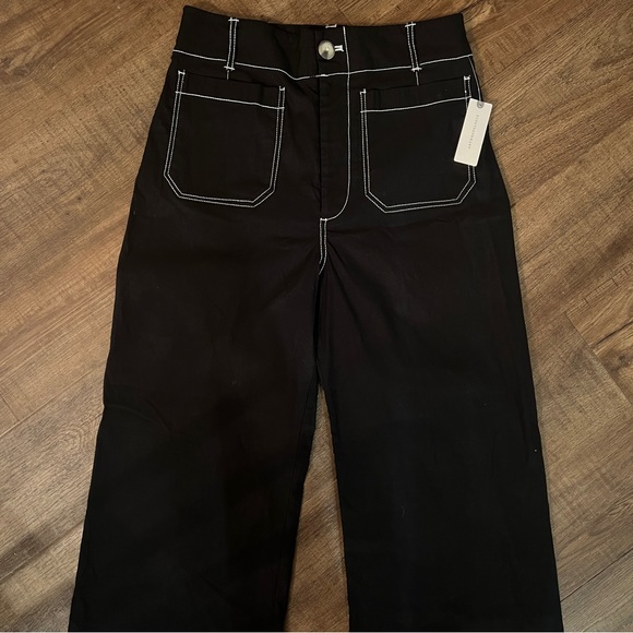 Anthropologie Maeve The Colette Pants Black Contrast Stitch Edition Wide Leg - Picture 4 of 13